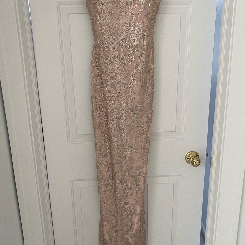 La Femme blush Pink strapless sweetheart sequin Dress